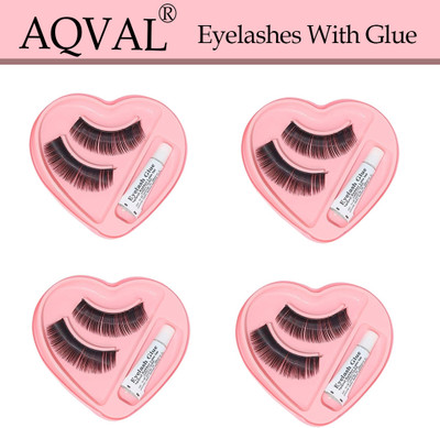 AQVAL False-Fake Eyelashes With Glue Set Natural(Pack of 4)