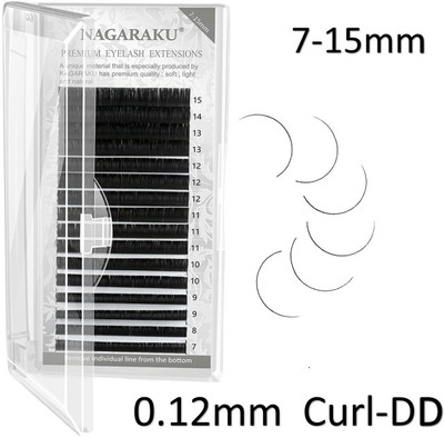 Nagaraku Eyelash Extensions Individual Lashes 0.12mm Curl DD 7-15mm Classic Mix Tray Lash(Pack of 1)