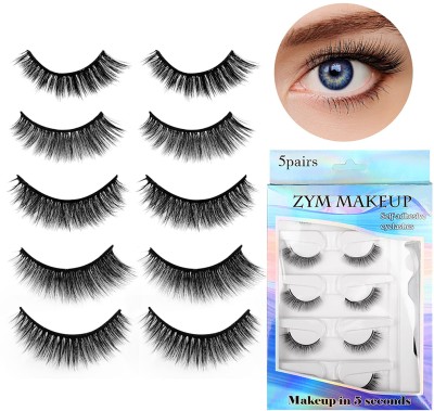 maycreate 5 Pairs False Eyelashes for Women, Reusable Self Adhesive False Eyelash, Black(Pack of 10)