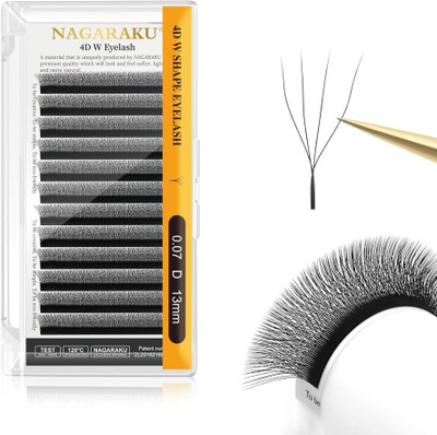 Nagaraku 4D W Shape Eyelash Extension Natural Soft Volume 0.07mm Curl-D 13mm Premade Fans(Pack of 1)