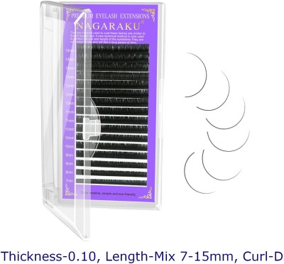 Nagaraku Eyelash Extensions 0.10mm D Curl 7-15mm Individual Lashes 16 Rows Mix Tray Lash(Pack of 1)