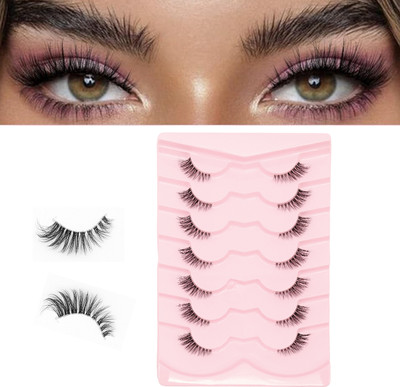 HASTHIP False Eyelashes 7 Pairs Fluffy Synthetic Cat Eye Wispy Lashes for Party Makeup(Pack of 7)