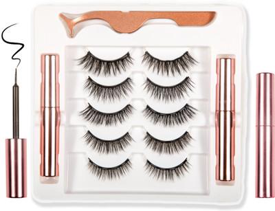 LOVELASH 5 Pairs Magnetic False Eyelash with 2 Waterproof Magnetic Eyeliner Kit, India's First 8D Faux Mink Eye lashes, Natural & Long Lasting Reusable Lashes, Free Applicator, No Glue needed.(Pack of 5)