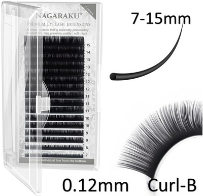 Nagaraku Eyelash Individual Lashes 0.12mm Curl-B 7-15mm Mix Tray Classic Lash Extensions(Pack of 1)