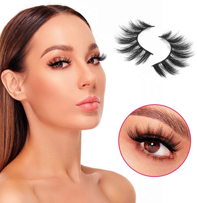 Libline Jet Black Handmade Natural Thick Long Polyester False Eyelashes(Pack of 1)