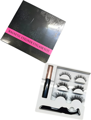 Vinayakart 3 Pairs of False Eyelashes Magnetic with Eyeliner(Pack of 1)