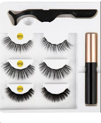 Vinayakart 3 Style False Magnetic Eyelashes, Eyeliner with Fluid and special tool Set ( 11-12-13 )(Pack of 1)