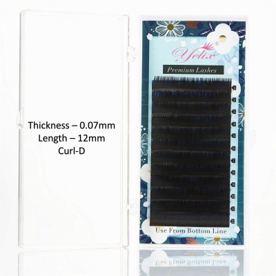 Yelix Eyelash Extensions Matte Black Lashes 12 Rows Thickness-0.07 Length-12mm Curl-D(Pack of 1)