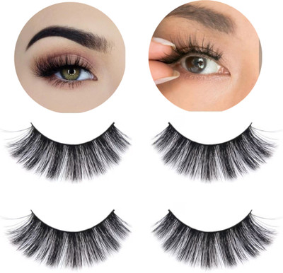 Hidden Beauty Eye Lashes for Women - Black Hand i1made Natural Thick Long Polyester m2(Pack of 2)