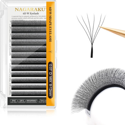 Nagaraku 6D W Shape Eyelash Extension Natural Soft Volume 0.07mm Curl-D 8-12mm Mix Fans(Pack of 1)