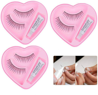 GFSU - GO FOR SOMETHING UNIQUE Natural Thick Black Color Long False Eyelashes Extension Eye Makeup set- 3 Pairs(Pack of 3)
