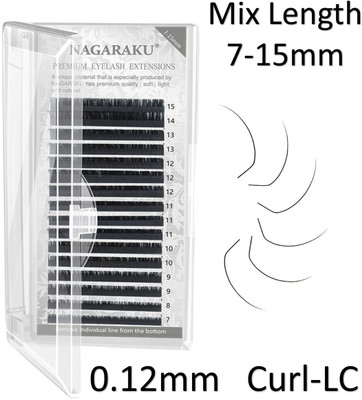 Nagaraku Eyelash Extensions Individual Lashes 0.12mm Curl LC 7-15mm Classic Mix Tray Lash(Pack of 1)