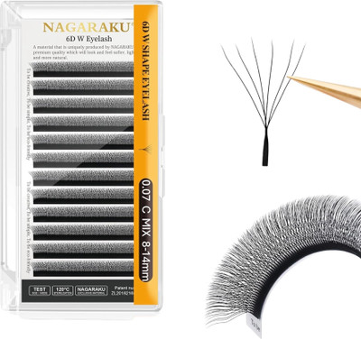 Nagaraku 6D W Shape Eyelash Extension Natural Soft Volume 0.07mm Curl-C 8-14mm Mix Fans(Pack of 1)