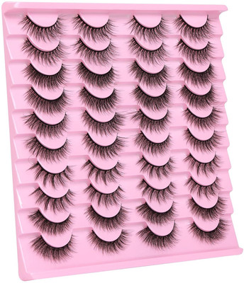 VASADIGITAL 20 Pairs Russian Strip Lashes D Curl Faux Mink Eyelashes Natural Look(Pack of 20)