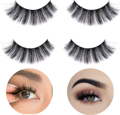 Hidden Beauty Eye Lashes for Women - Black Hand i1made Natural Thick Long Polyester(Pack of 2)