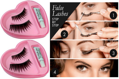 THTC Black Natural False Eyelashes Fake Eye Lashes With Glue Pack Od 2(Pack of 2)