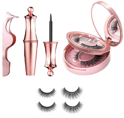 VASADIGITAL Diamond 2 Pair Magnetic 3D Eyelashes Eyeliner -with Tool & Pocket Mirror(Pack of 2)