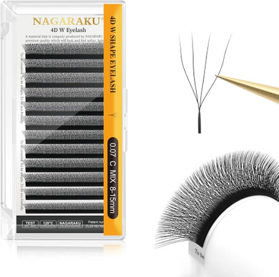 Nagaraku 4D W Shape Eyelash Extension Natural Soft Volume 0.07mm Curl-C 8-15mm Mix Fans(Pack of 1)