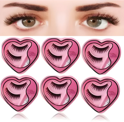 RETRIX Heart Shape False-Fake Eyelashes With Glue Set Natural (Pair of 6)(Pack of 6)