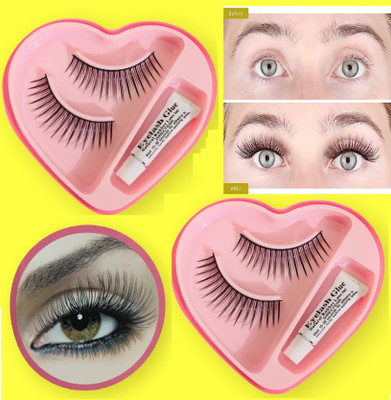 alku BONJOUR False-Fake Eyelashes With Glue Set Natural(Pack of 2)