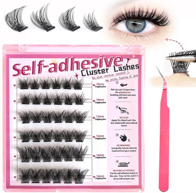 HASTHIP 36Pcs Self Adhesive Eyelash Clusters with Tweezer Pre Glued DIY Lash Extensions(Pack of 36)