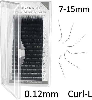 Nagaraku Eyelash Individual Lashes 0.12mm Curl-L 7-15mm Mix Tray Classic Lash Extensions(Pack of 1)