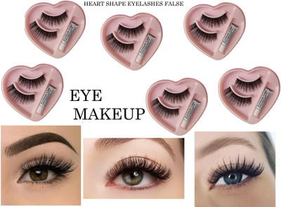 BLUEMERMAID Black Handmade Natural False Eyelashes with Eye Glue(Pack of 6)