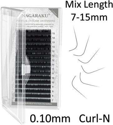 Nagaraku Eyelash Extensions Individual Lashes 0.10mm Curl N 7-15mm Classic Mix Tray Lash(Pack of 1)