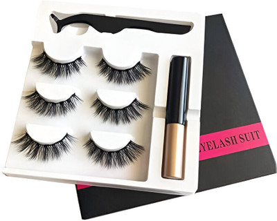 Vinayakart Magnetic Eye Lashes 3 Pairs 3D Magnetic Eyelashes Kit Full Strip Lashes(Pack of 1)