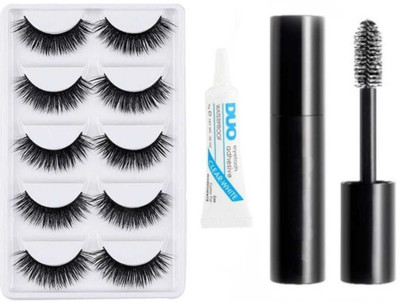 huge leaf New Makeup Combo of 5 False Eyelash, Mascara And Eyelash glue(Pack of 7)