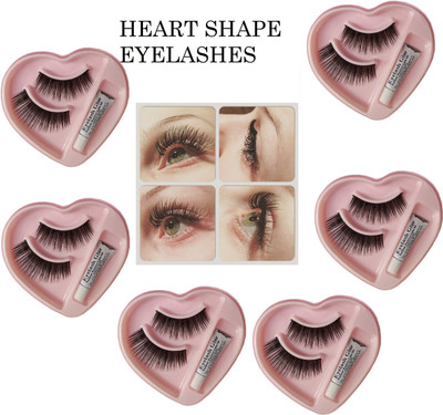 BLUEMERMAID False Eyelashes with Eye Glue Natural Heart Shape Pack Of 6(Pack of 6)