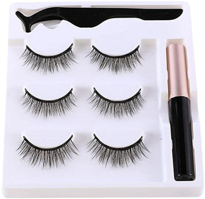 ADONYX 3 Pairs of False Eyelashes Magnetic with Eyeliner and Tweezer(Pack of 1)