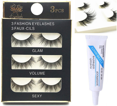 Huda Girl 3D Handmade Natural Round Look with EyeGlue Reusable Extensions for Women(Pack of 2)