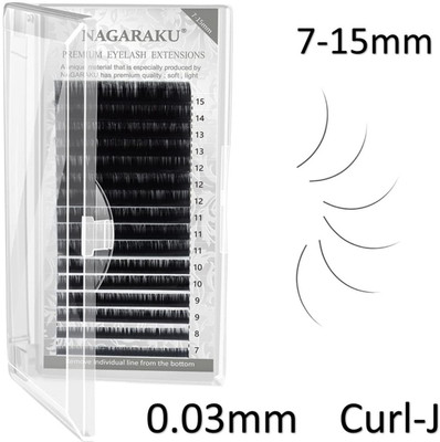 Nagaraku Eyelash Individual Lashes 0.03mm Curl-J 7-15mm Mix Tray Classic Lash Extensions(Pack of 1)
