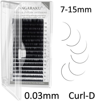Nagaraku Eyelash Extensions Individual Lashes 0.03mm Curl D 7-15mm Classic Mix Tray Lash(Pack of 1)