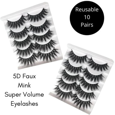 Veoni Belle 10 Pair mink false eyelashes(Pack of 10)