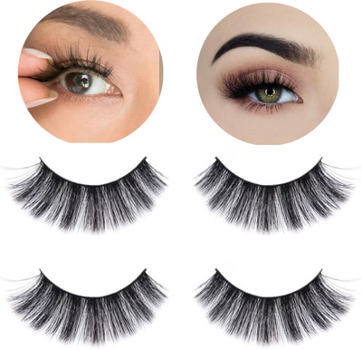 Hidden Beauty Eye Lashes for Women - Black Hand i1made Natural Thick Long Polyester p2(Pack of 2)