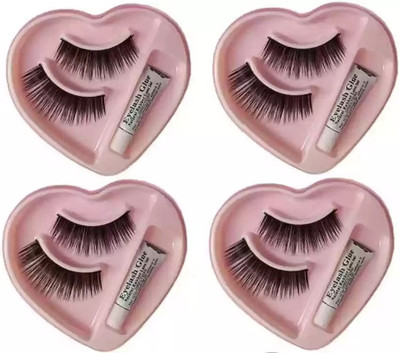 HUZURLU Soft Natural 4D Thick Long False Eyelashes(Pack of 4)