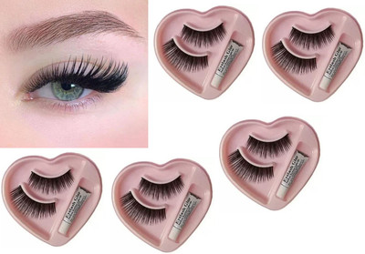 BLUEMERMAID Heart shape Eyelashes with glue pack of 5(Pack of 5)