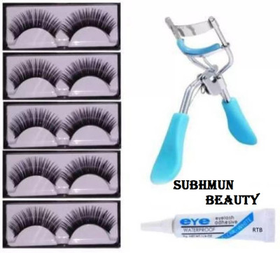SUBHMUN False Eyelashes-Set of 5, Eyelashes Glue & Eyelash Curler(Pack of 5)