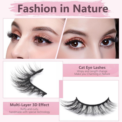 USBK False Eyelashes Fake Lashes,3D Handmade Ultra-Thin Reusable(Pack of 1)