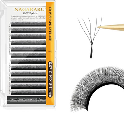 Nagaraku 5D W Shape Eyelash Extension Natural Soft Volume 0.07mm Curl-C 8-14mm Mix Fans(Pack of 1)