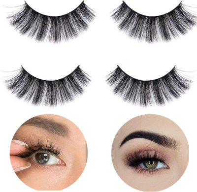 Hidden Beauty Eye Lashes for Women - Black Hand i1made Natural Thick Long Polyester p1(Pack of 2)