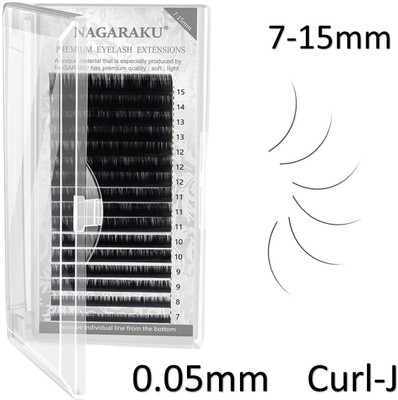 Nagaraku Eyelash Extensions Individual Lashes 0.05mm Curl J 7-15mm Classic Mix Tray Lash(Pack of 1)