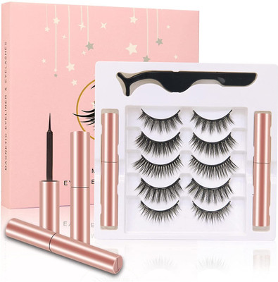 VASADIGITAL 3DReusable 5 Pair Magnetic False Eyelashes With Tool / Eyeliner (12-15-17-19-20)(Pack of 1)