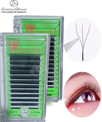 luscious glances W Shape Lash Extension 3D Premade Easy Fanning Box Mix Length C Curl Mix (0.07)(Pack of 1)