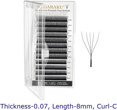 Nagaraku W Eyelash Extension 5D Premade 0.07mm C curl 8mm Matte Black yy Eye Lashes(Pack of 1)