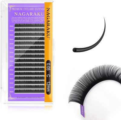 Nagaraku Individual False Lashes Classic Eyelash Extensions 16 Rows 0.05mm Curl-C 12mm(Pack of 1)