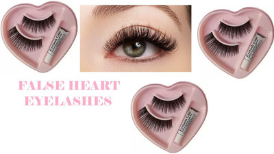 SEUNG Eyelashes with glue pack of 3 Heart shape(Pack of 3)