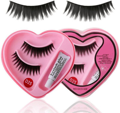 Glamway Cosmetics False-Fake Eyelashes With Glue Set Natural(Pack of 2)